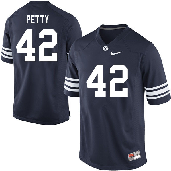 Men #42 Mike Petty BYU Cougars College Football Jerseys Sale-Navy